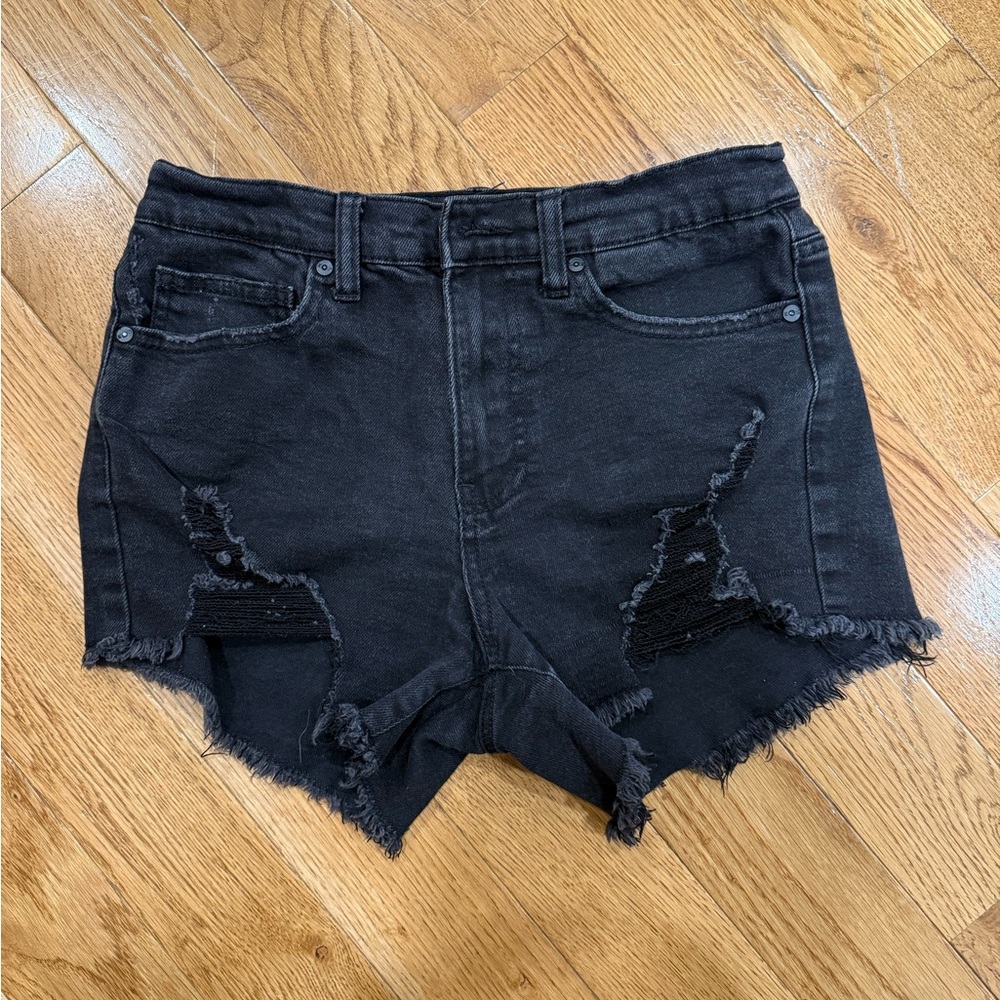 Black Distressed Denim Shorts